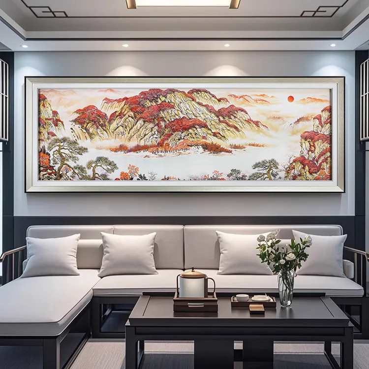 2025新款鸿运当头刺绣装饰画横版办公室挂画客厅沙发背景墙苏绣