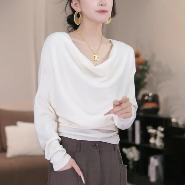 早秋新款慵懒高级感长袖针织衫女宽松显瘦减龄洋气毛衣内搭上衣