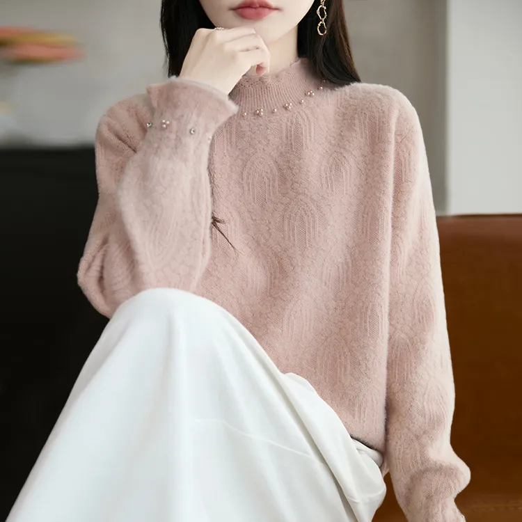 百搭纯100羊毛衫上衣女士半高领内搭羊绒打底衫大码女装秋冬毛衣