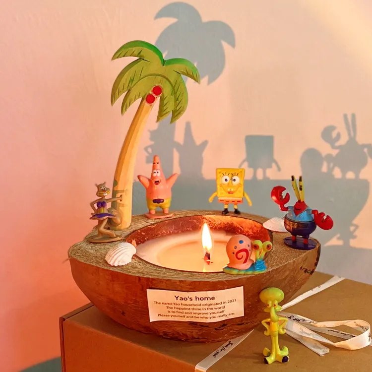 海绵宝宝椰子壳香薰蜡烛高级感小众高级闺蜜生日礼物香薰生日礼物