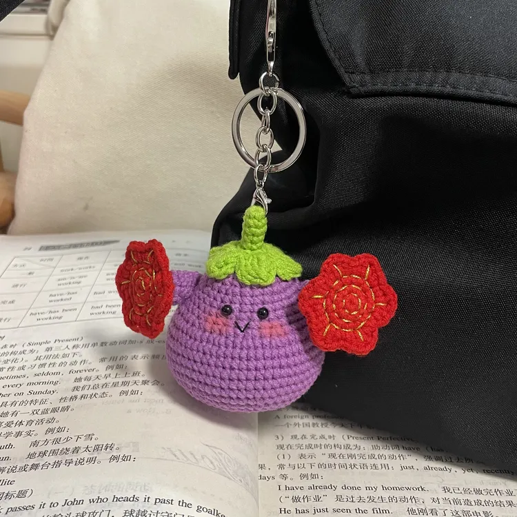 【成品】毛线钩织茄子二人转玩偶钩针如花转手绢挂件礼物钥匙扣