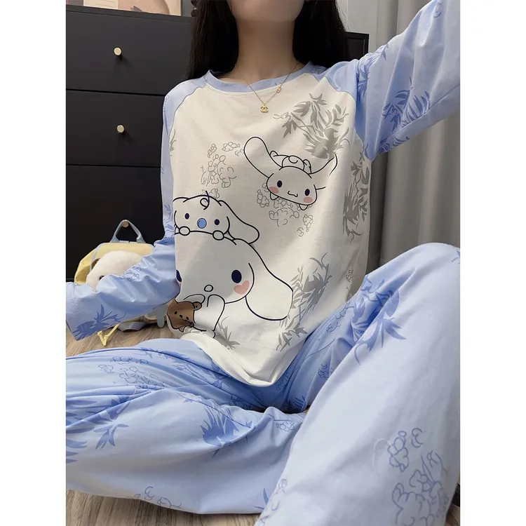 纯棉睡衣女款长袖可爱少女可外穿2025新款春秋季宽松家居服套装