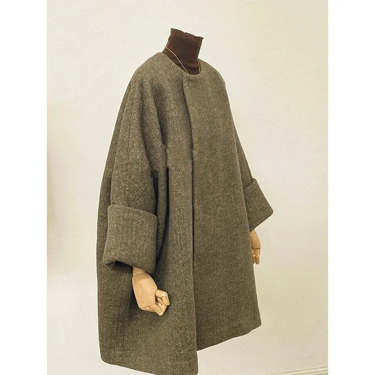 秋冬新款高级感洋气毛呢外套小个子中长款加厚宽松穿搭气质上衣