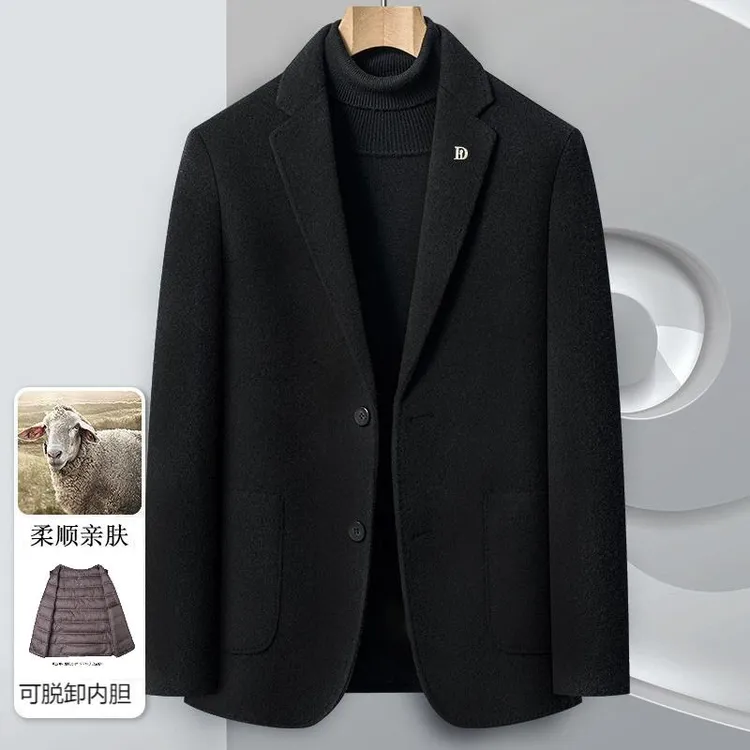 新款羊毛西服男秋冬毛呢男士双面羊毛西装羊毛呢加厚休闲外套男款