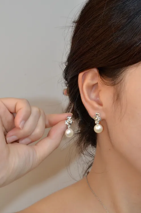 STELLA SHELL三生花~轻奢淡水珍珠耳环小众设计感耳钉S925银耳饰