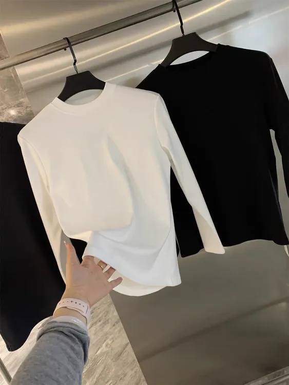 秋冬保暖德绒抓绒衣纯色圆领长袖T恤休闲基础百搭内搭打底衫上衣