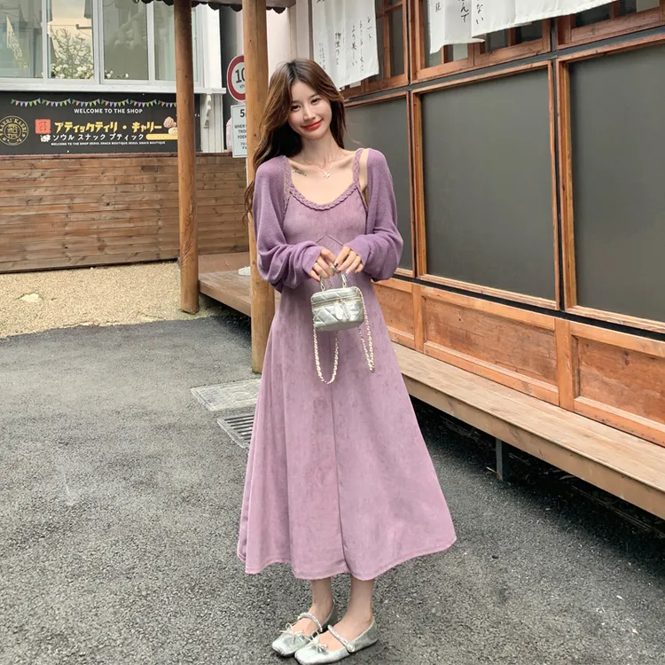 复古文艺温柔风针织开衫吊带裙2025早秋新款氛围感法式浪漫风套装