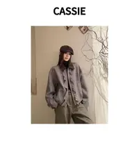 CASSIE泡菜国时尚设计感翻领木耳边短款小个子羊毛呢外套女