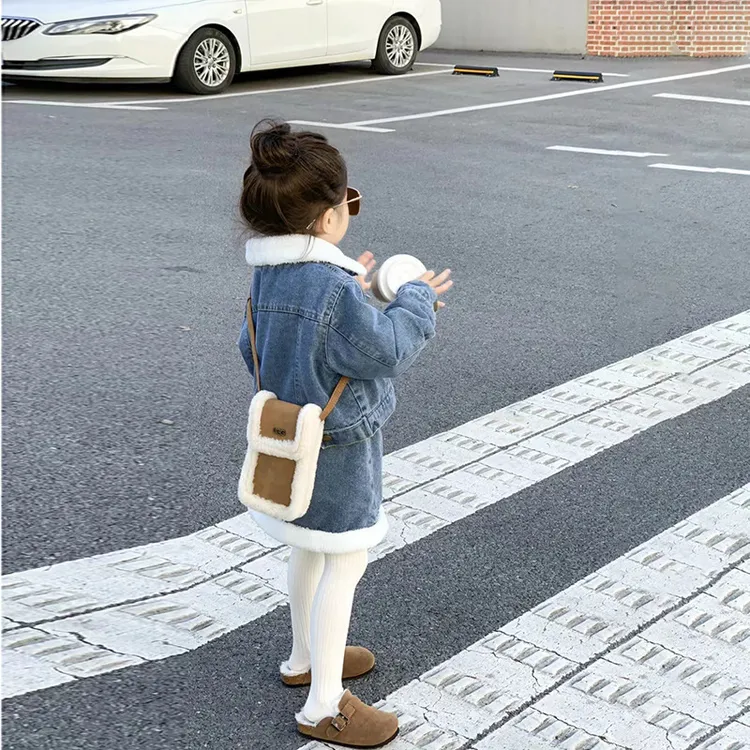 童泰【断码】女童套装秋冬新款韩版女宝羊羔绒牛仔外套加棉半裙加绒