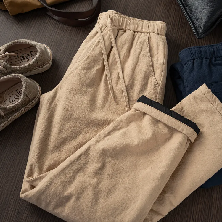 保暖直筒休闲棉裤男复古宽松加棉加厚抽绳长裤冬季男士休闲裤