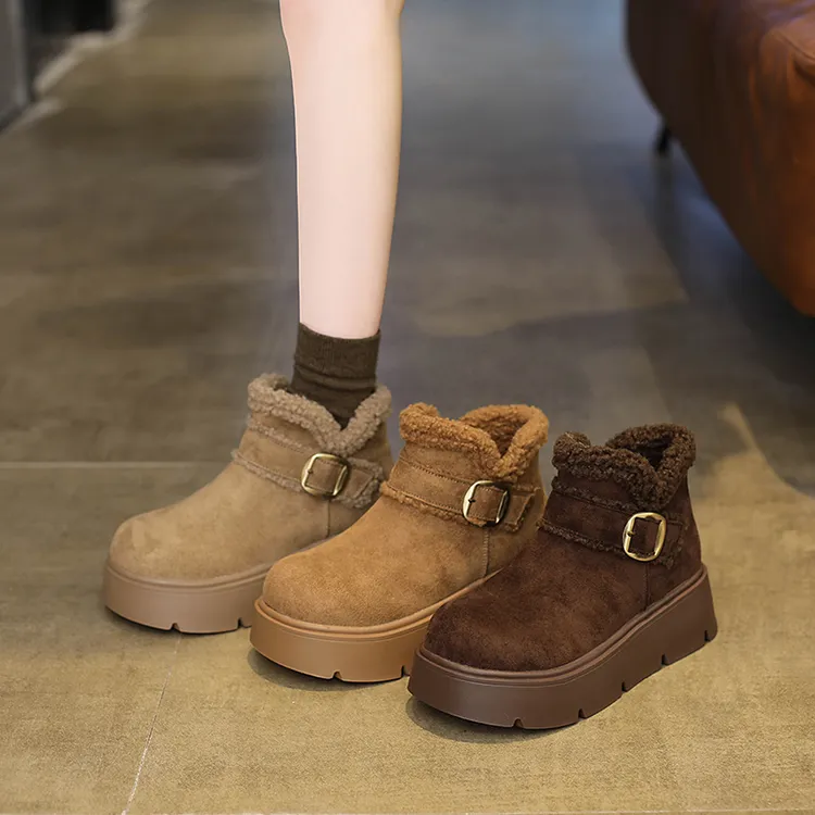 爆款博肯短靴女2025冬季新款英伦风复古厚底马丁靴加绒保暖棉鞋女