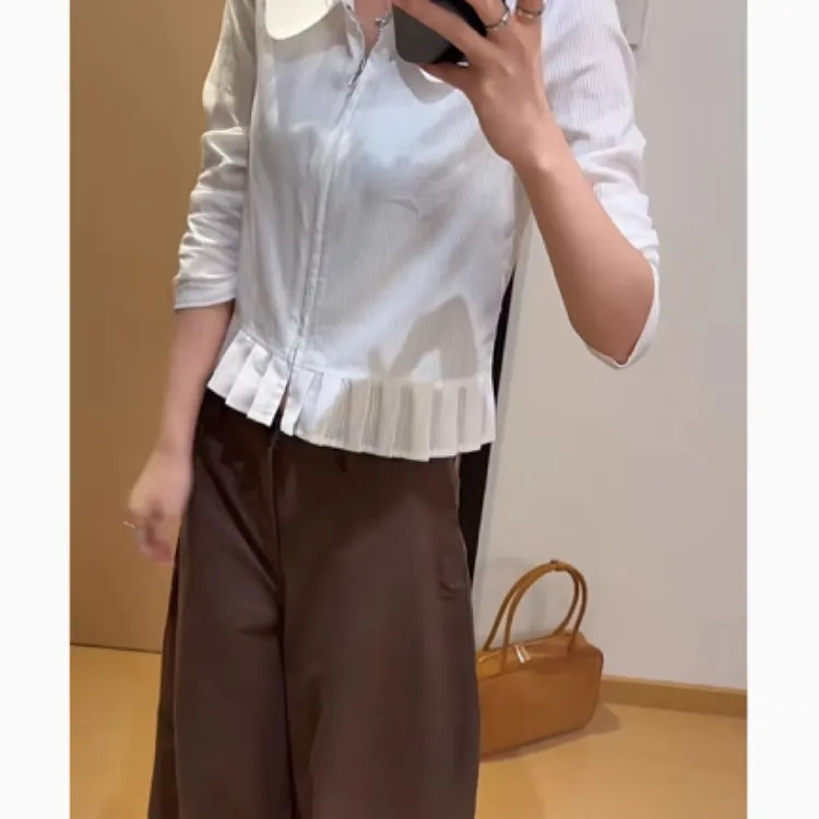 休闲复古早秋设计感上衣搭配阔腿裤套装-35529
