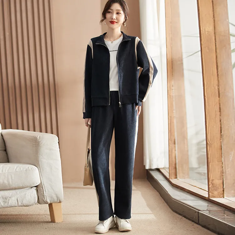 王小鸭休闲时尚套装女2025秋季新款百搭中老年妈妈运动秋装两件套