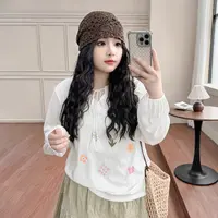 DC8208大码女装【波尔花园】胖mm秋季V领流苏系带卡通印花长袖T恤