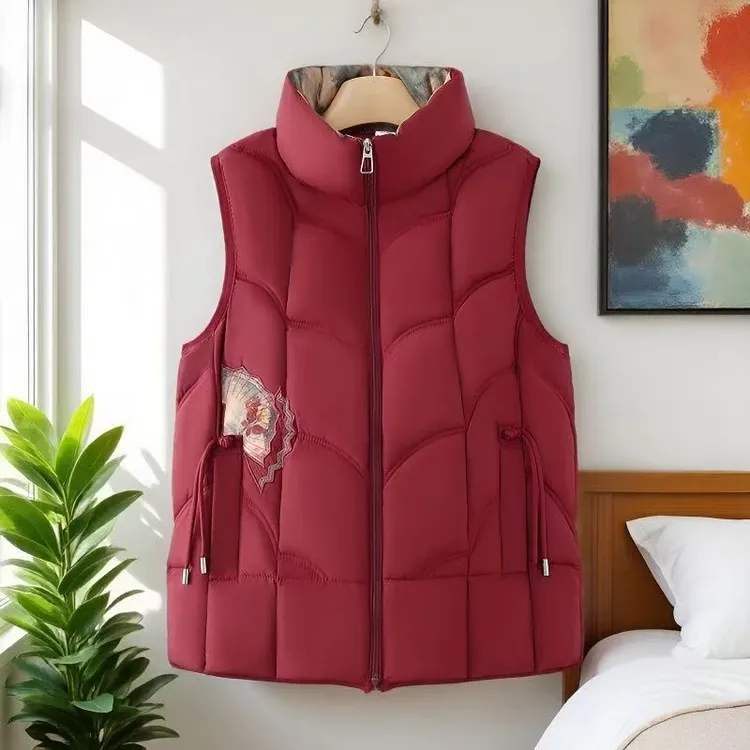 女士保暖立领时尚显瘦秋冬季修身大码刺绣新款国风马甲2570