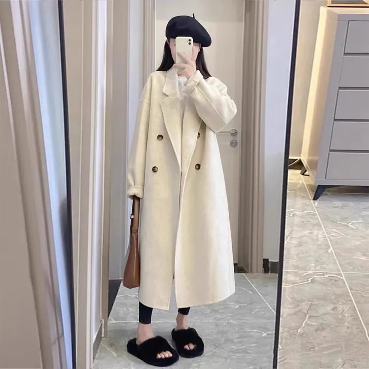 双面呢子大衣女中长款小个子2025新款秋冬高级感韩系气质毛呢外套