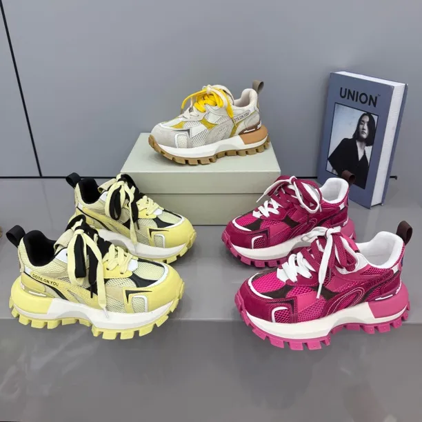 新款厚底松糕拼色夏季单层网面阿甘鞋底厚4公分透气运动休闲鞋