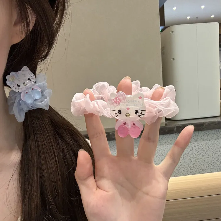 森系碎花kt猫发圈甜美可爱猫咪高弹力头绳小清新百搭日常新款发饰