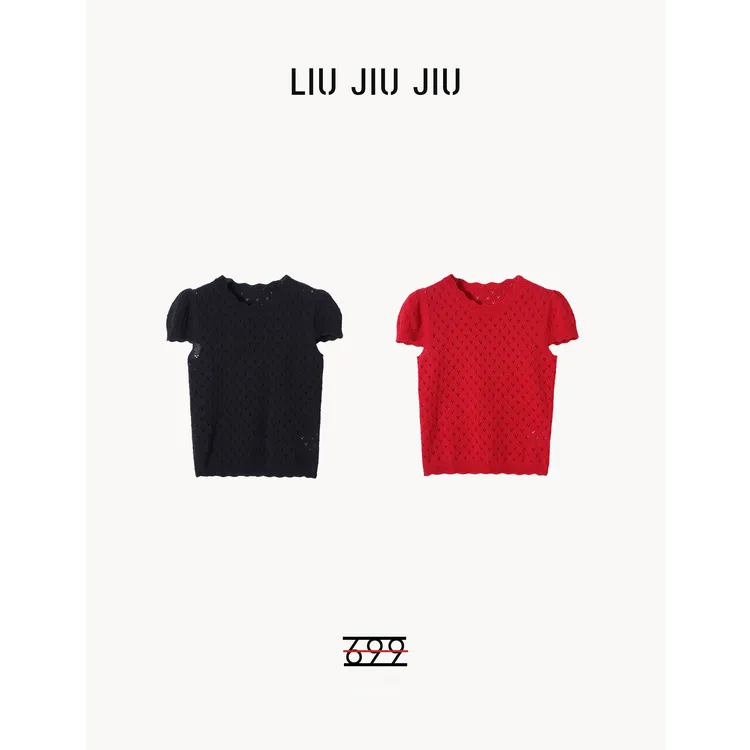 LIUJIUJIU【赤华】法式复古镂空针织设计感提花短袖上衣TX4361L