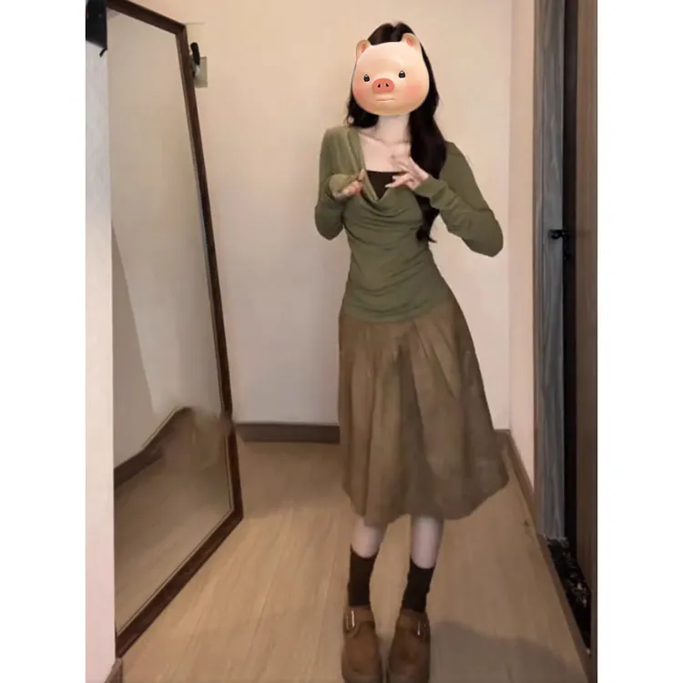 撞色假两件长袖T恤女2025新款秋冬季内搭打底衫独特漂亮早秋上衣