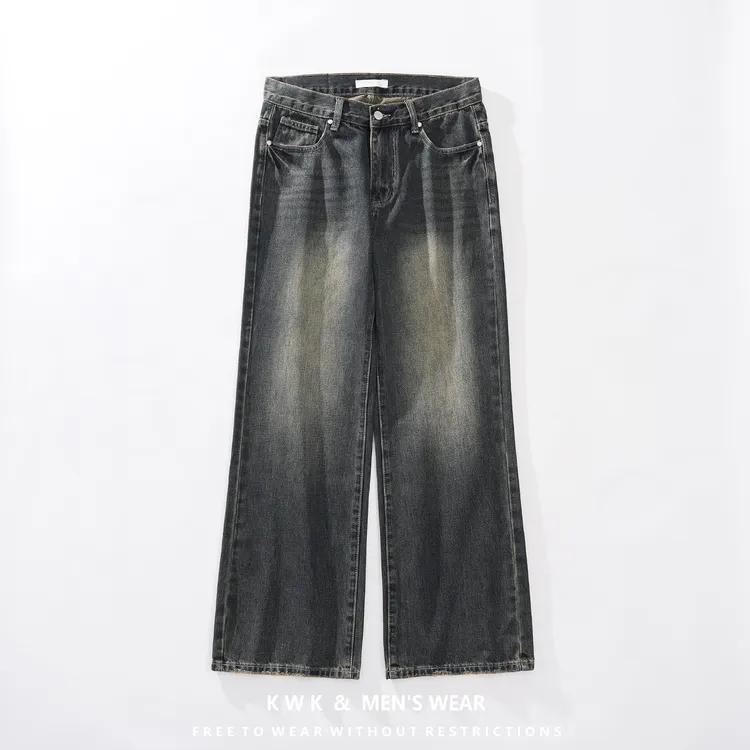 复古直筒裤男2025新款美式休闲显瘦牛仔裤痞帅百搭潮牌阔腿长裤潮