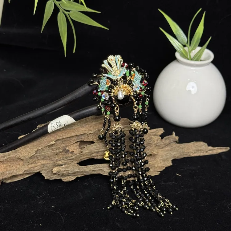 F053原创《凤凰于飞》天然紫光黑檀木发簪18公分单簪潮流爆款发簪子