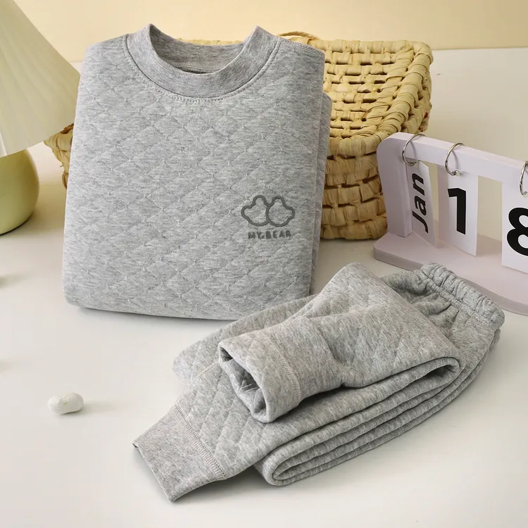 儿童三层夹棉无骨内衣套装中大童加厚秋衣秋裤保暖纯棉男女童秋冬