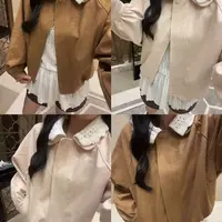  焦糖泡芙 花边领麂皮花苞外套女秋季设计感宽松夹克套装