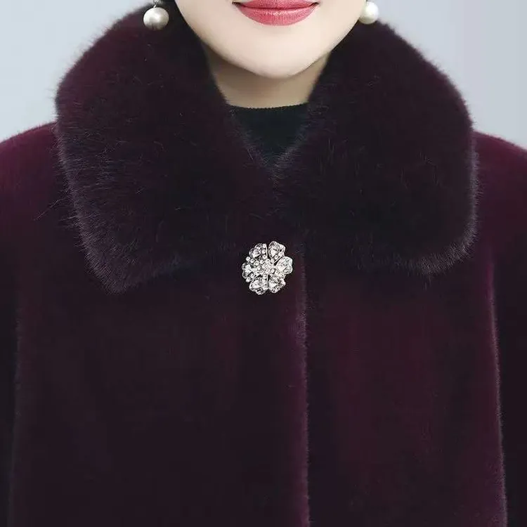 大衣妈妈秋冬冬装外套中老年人加厚奶奶貂皮大衣老太太衣服水貂