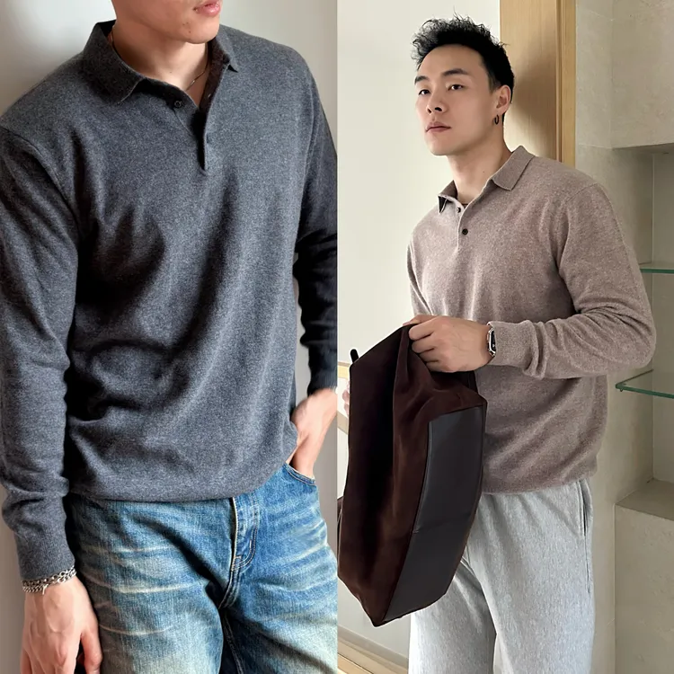 「羊绒 polo 衫」一米九高个子加大羊绒羊毛美利奴翻领老钱风针织衫