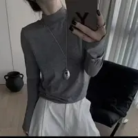 2217芯炫女装轻奢新款纯色简约半高领显瘦长袖上衣