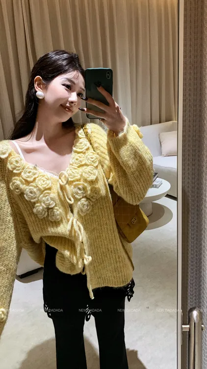 利达 NEW DADADA 温柔法式宽松时尚休闲百搭针织开衫上衣XPM3705