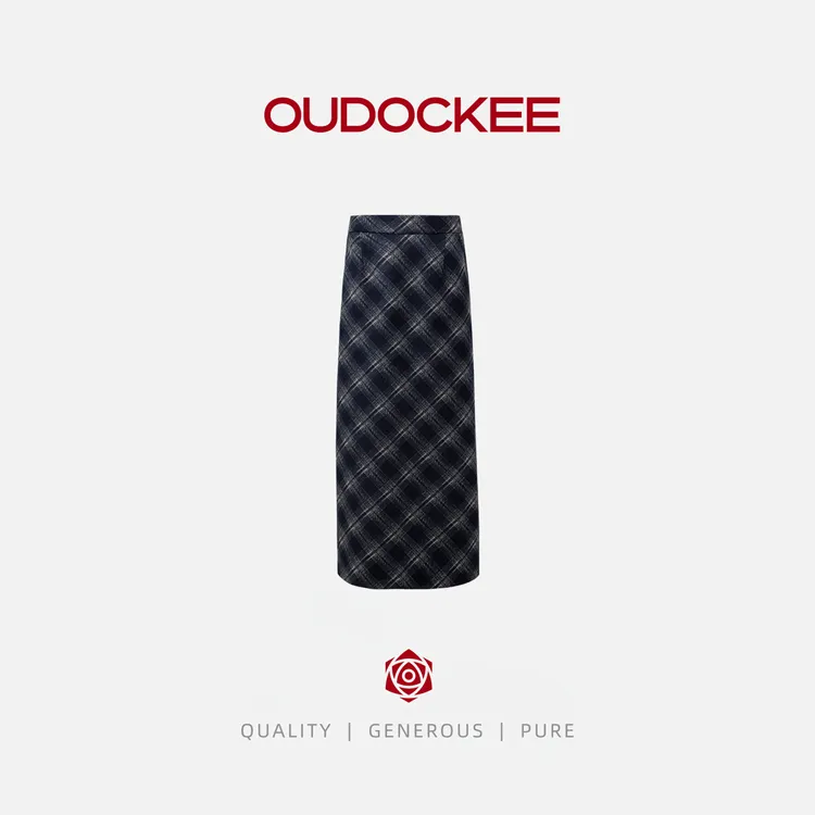 OUDOCKEE 鸥鸥【格子裙】格子拉链高腰显瘦时髦半身裙 BACX614T