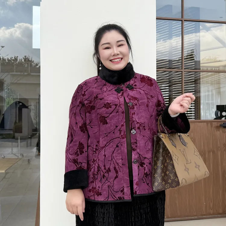 别格秀大码皮草羊羔毛外套女短款显瘦妈妈装微胖女装秋冬款新中式