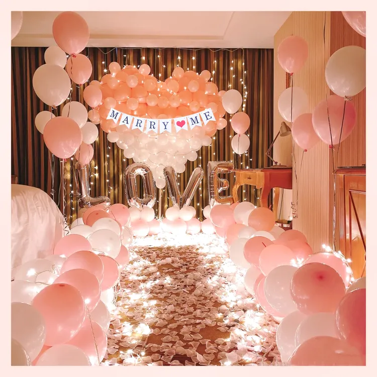 520爱心白色系求婚室内布置场景室内浪漫表白创意用品场景气球
