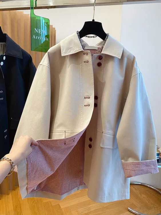 广州十三行高级感风衣女中长款2025新款韩版宽松休闲文艺日系外套