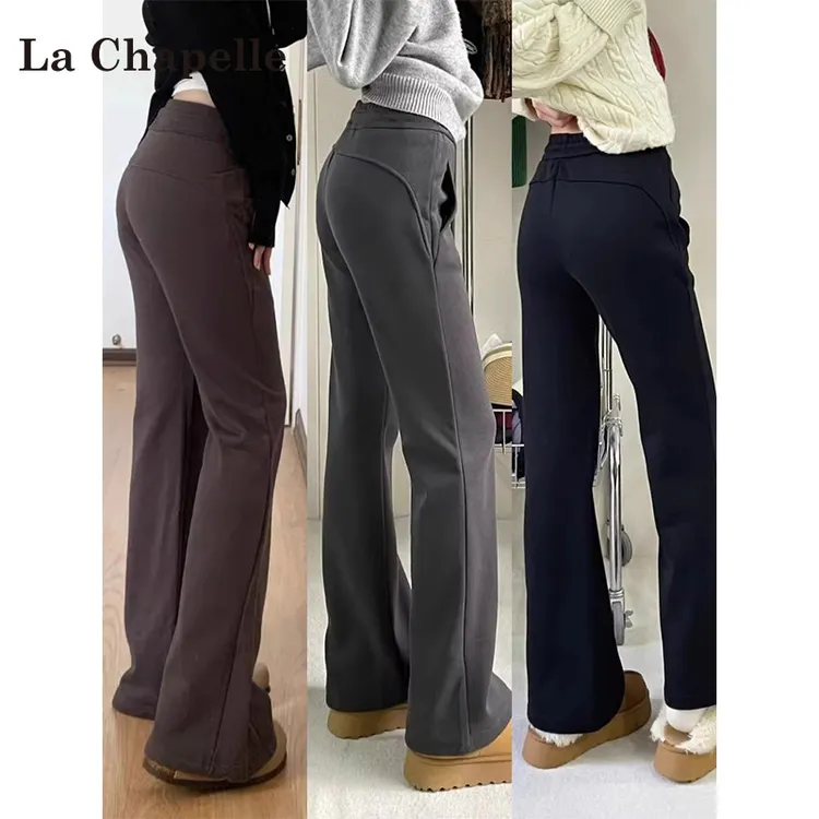 拉夏贝尔微喇运动休闲裤女2025秋冬高腰修身马蹄喇叭裤#双11好物