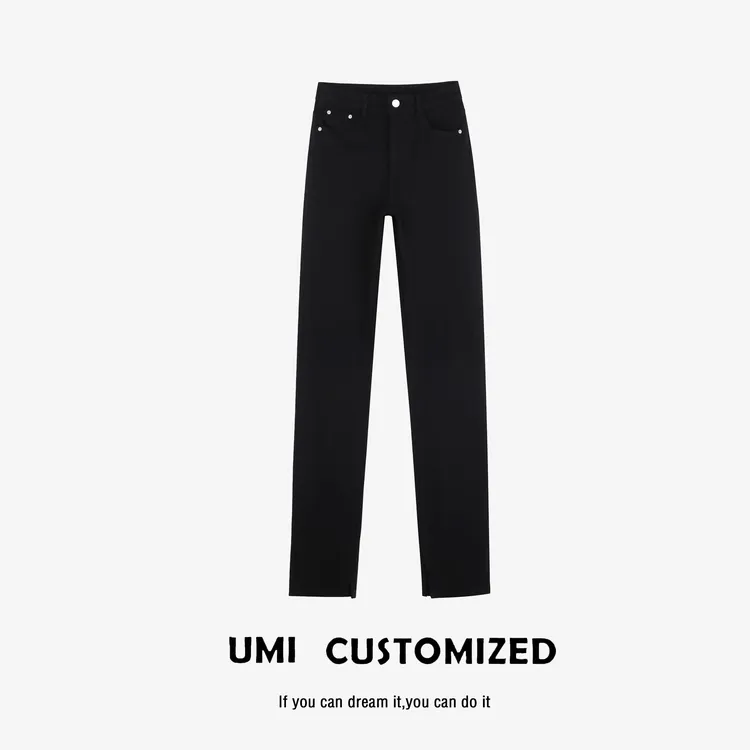 UMI "小鸟裤"夏款四面弹百搭修身直筒开叉拖地牛仔裤 COSTOMZED