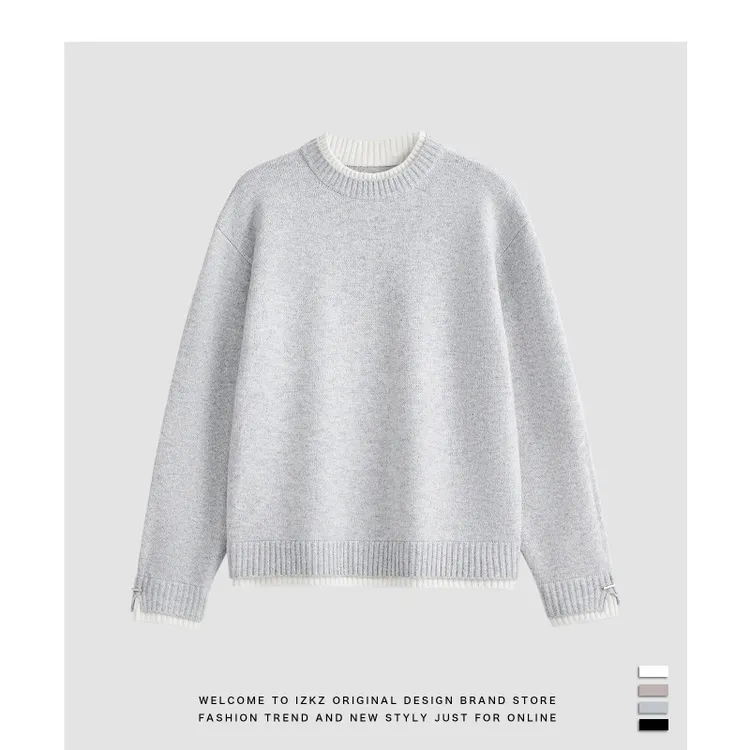 CATIA SELI2025秋冬绵羊毛高级假两件毛衣男士高级简约打底针织衫