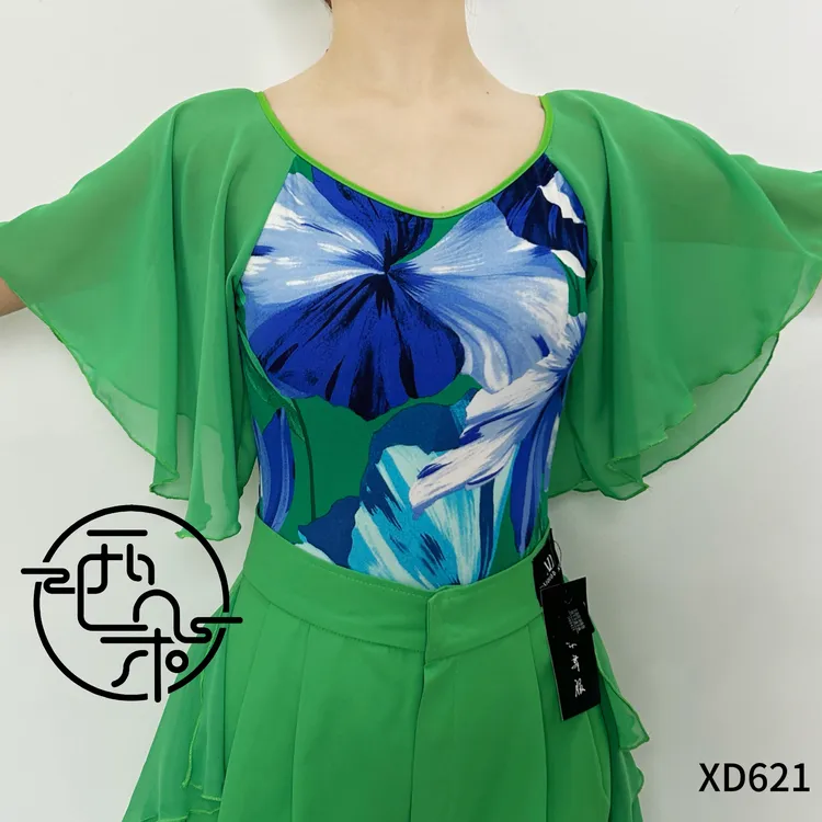 西朵舞服黑白经典花露背显瘦摩登舞交谊舞练功服上衣XD621