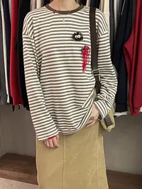 FUJIA STYLE新款时尚百搭简约气质休闲条纹长袖T恤T99351