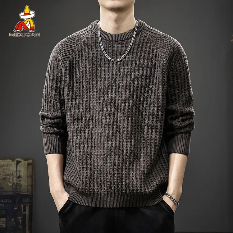 Mexican/稻草人美式复古长袖毛衣男款秋冬宽松保暖重磅肌理感上衣