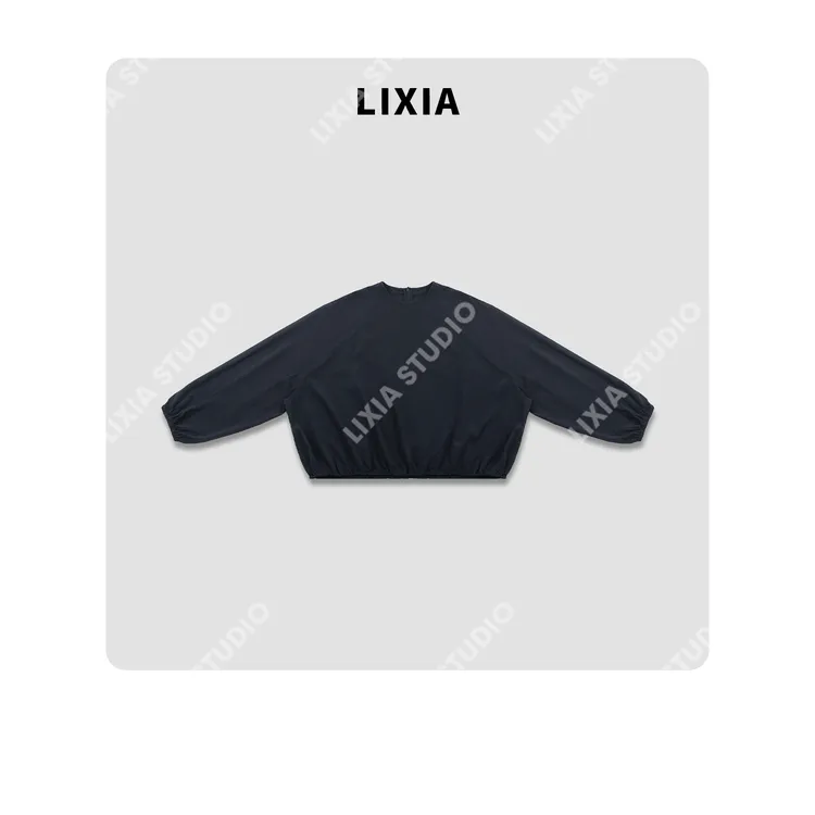 LIXIA【乐华】ins休闲风时尚感后拉链插肩袖T恤-D8883