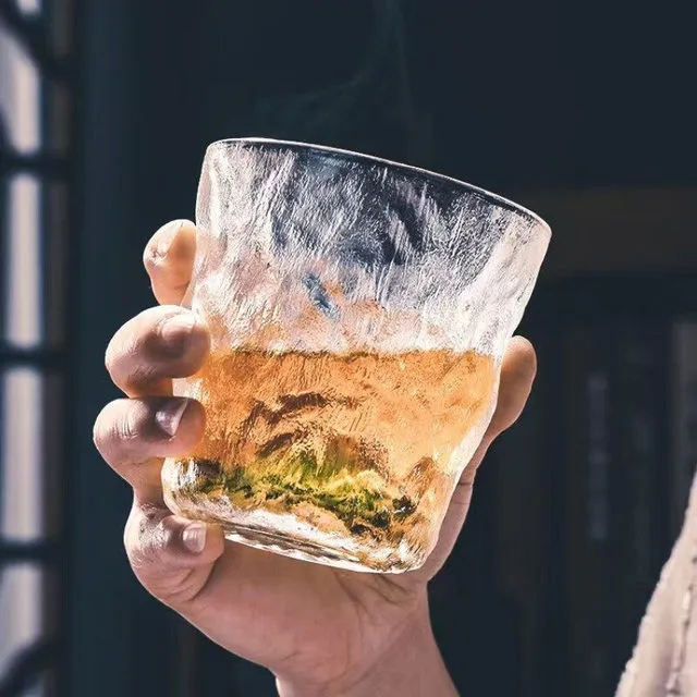 冰川纹玻璃杯高颜值加厚威士忌酒杯茶杯水杯果汁饮料杯