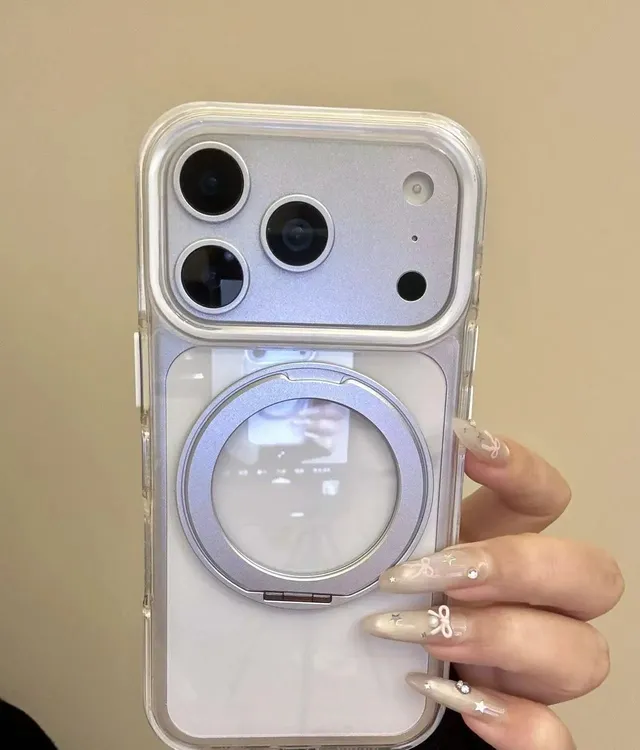 360旋转支架透明金绿橙白边支架苹果17promax手机壳iphone16壳15