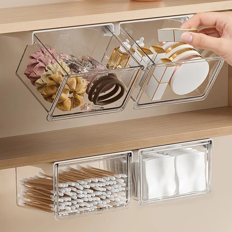 镜柜下抽屉式收纳盒卫生间化妆品卸妆棉口红棉签透明置物架神器