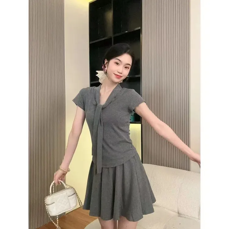 时尚套装短裙休闲时尚夏季高腰上衣收腰气质运动百搭不规则套装潮