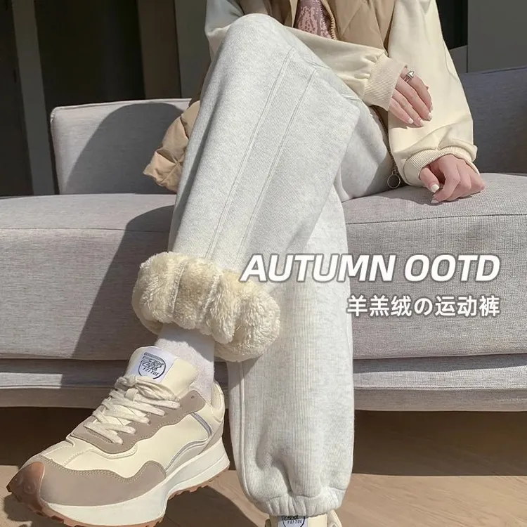 孕妇裤羊羔绒加厚无托腹运动卫裤2025新款束脚棉裤宽松长裤秋冬季