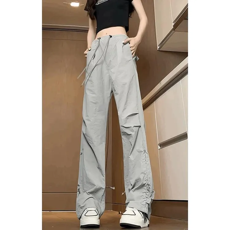 降落伞兵裤男春秋机能速干阔腿工装裤子直筒抽绳褶皱设计休闲长裤