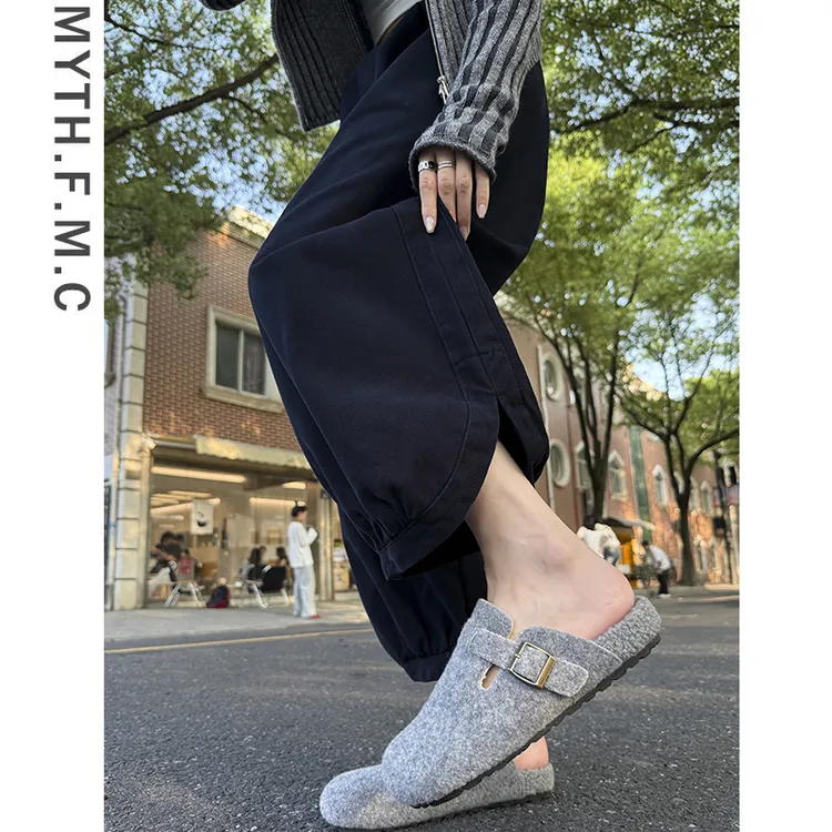 藏青色小个子巨好看的哈伦裤子女秋冬季宽松九分灯笼奶奶阔腿裤